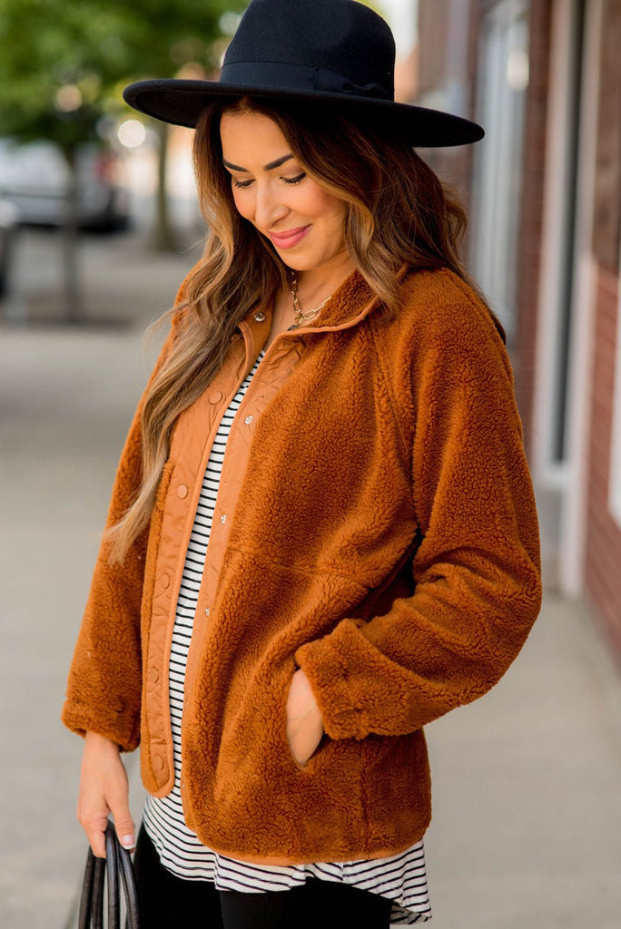 Thick and Fuzzy Button Up Jacket - Betsey's Boutique Shop