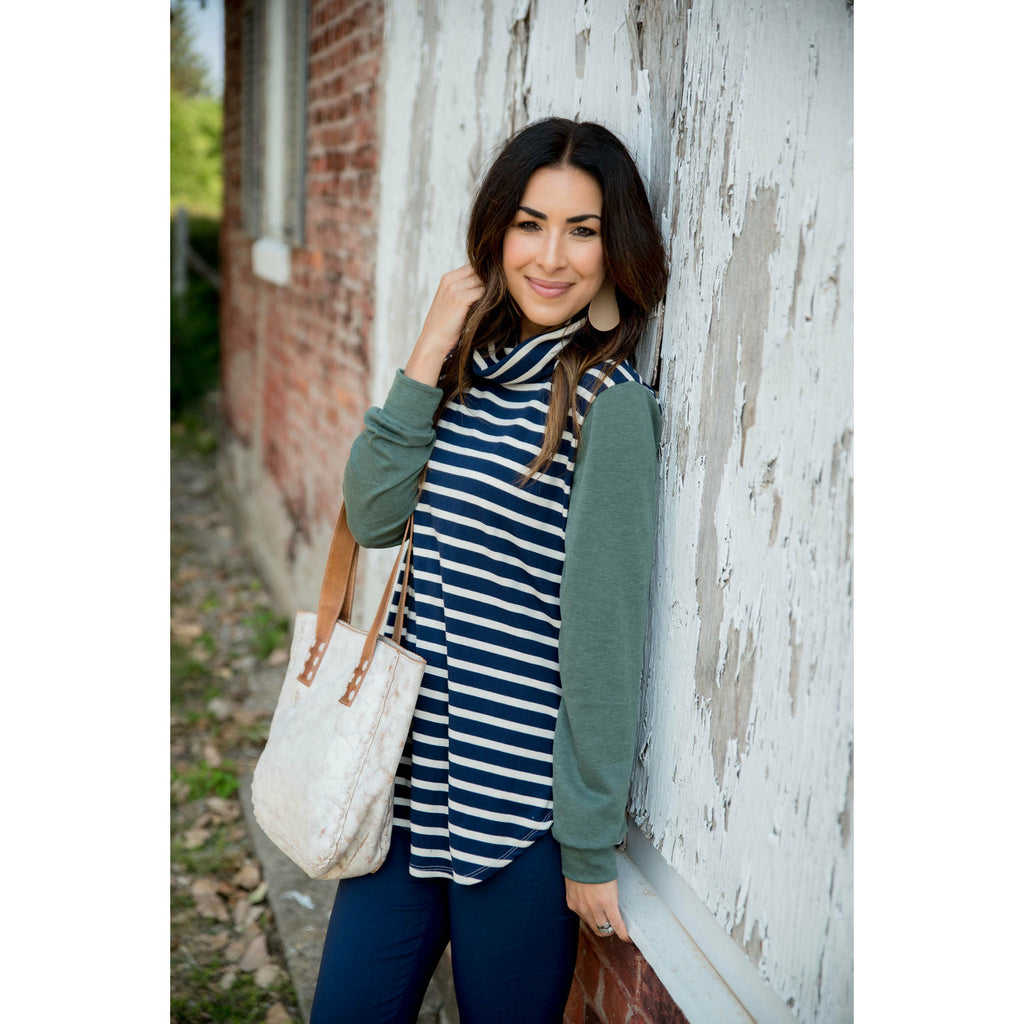 Striped Body Cowl Neck Sweatshirt - Betsey's Boutique Shop