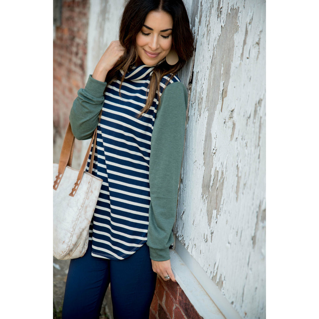 Striped Body Cowl Neck Sweatshirt - Betsey's Boutique Shop