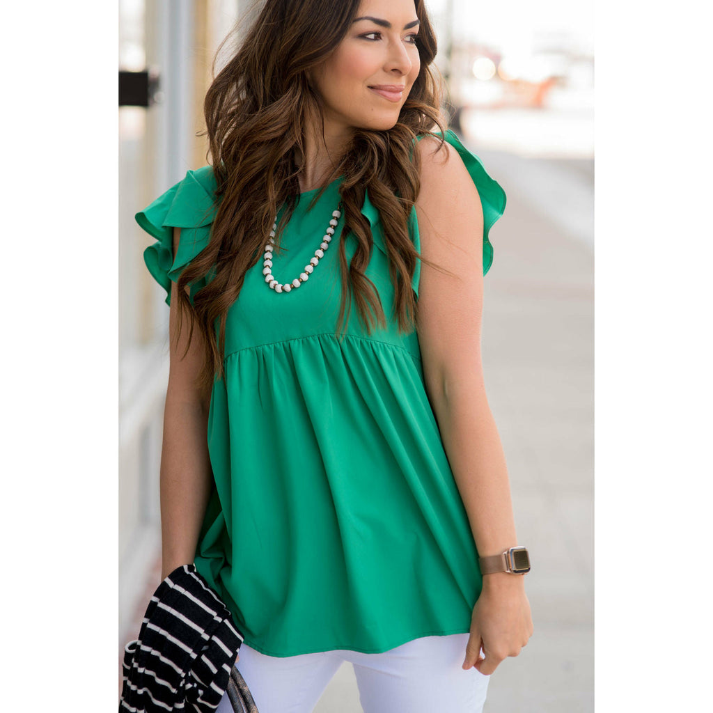 Peplum Flutter Sleeve Blouse - Betsey's Boutique Shop