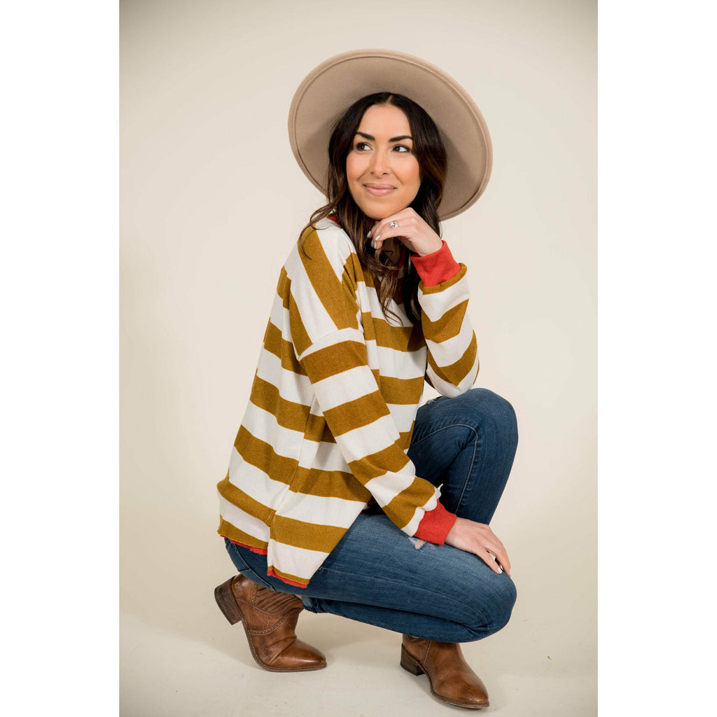 Wide Striped Two Color Sweatshirt - Betsey's Boutique Shop