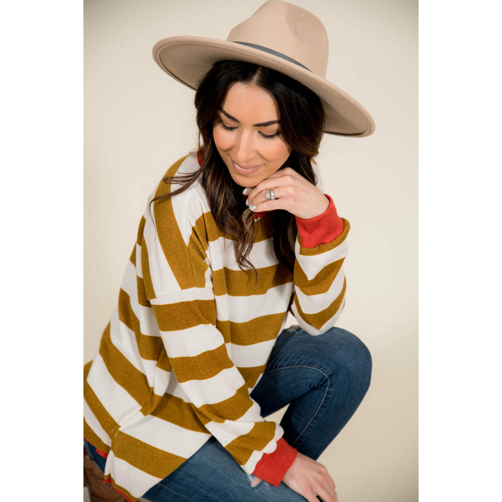 Wide Striped Two Color Sweatshirt - Betsey's Boutique Shop