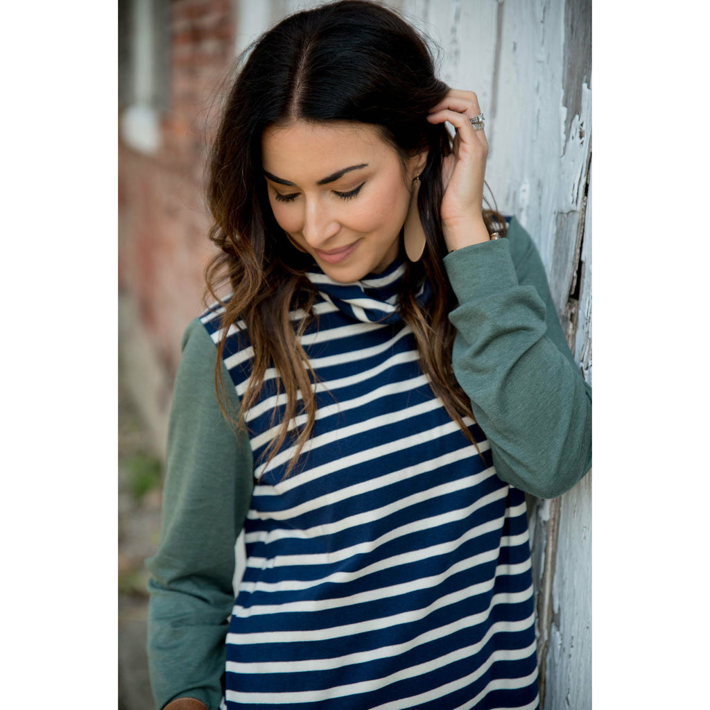 Striped Body Cowl Neck Sweatshirt - Betsey's Boutique Shop