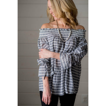 Striped off the Shoulder Blouse - Betsey's Boutique Shop