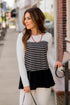 Striped Front Blouse Bottom Tee