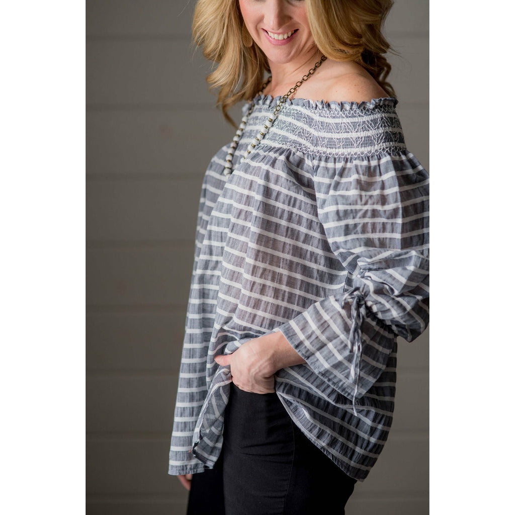 Striped off the Shoulder Blouse - Betsey's Boutique Shop