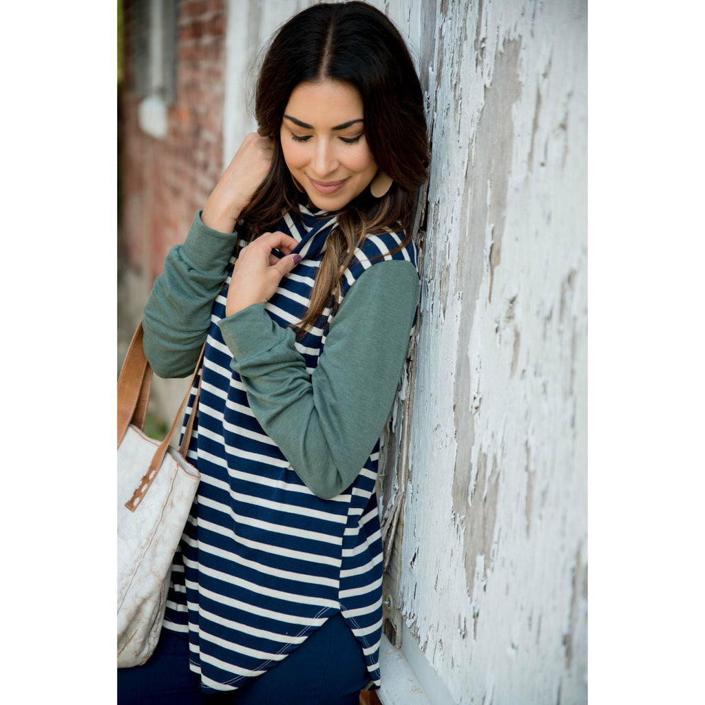 Striped Body Cowl Neck Sweatshirt - Betsey's Boutique Shop