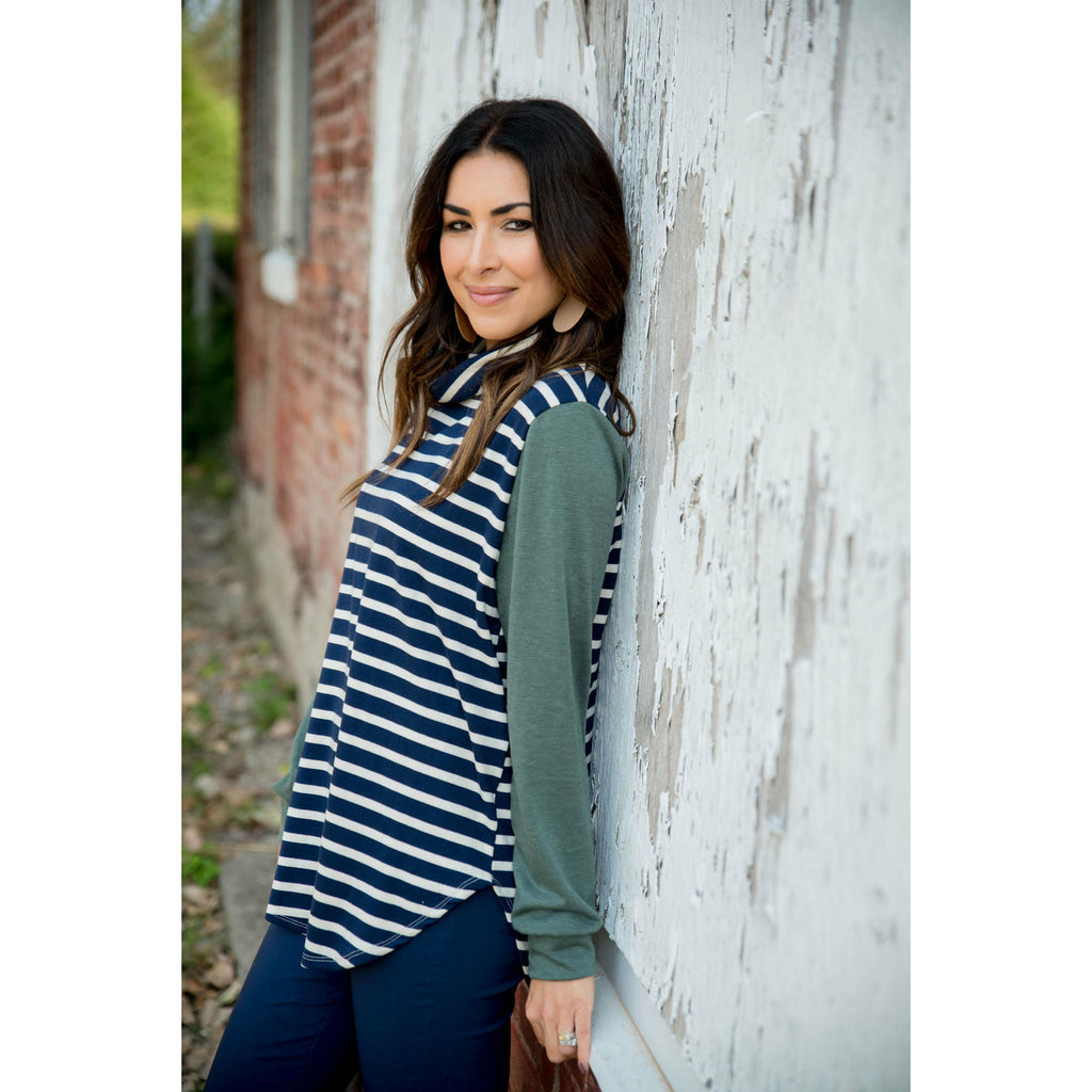 Striped Body Cowl Neck Sweatshirt - Betsey's Boutique Shop