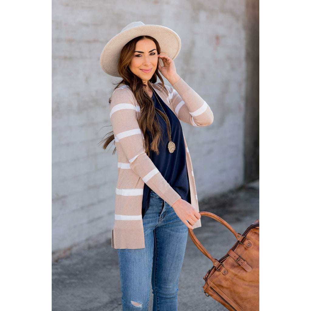 Solid Trim Stripe Cardigan - Betsey's Boutique Shop