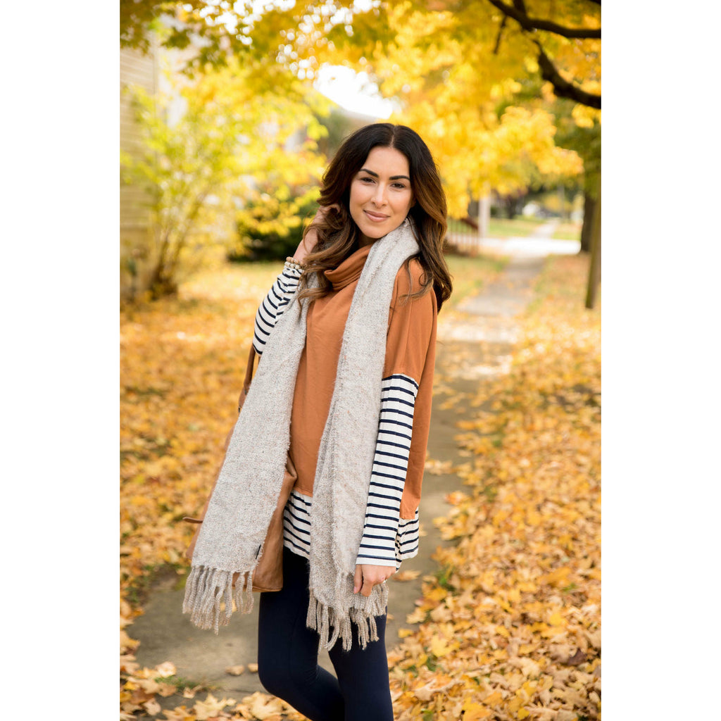 Cognac Striped Cowl Sweatshirt - Betsey's Boutique Shop