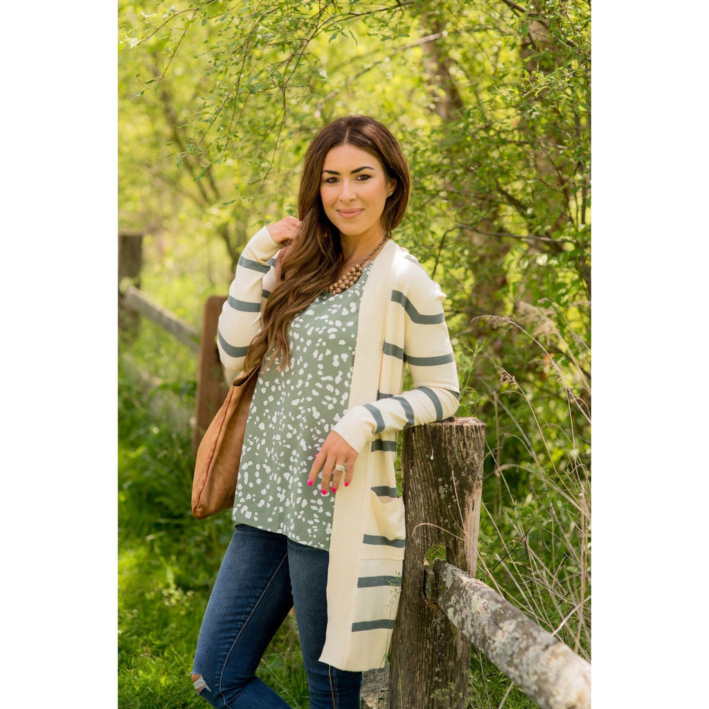 Striped Butter Soft Tunic Cardigan -Cream - Betsey's Boutique Shop