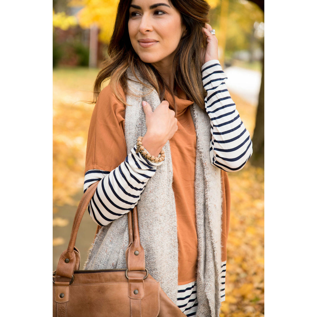 Cognac Striped Cowl Sweatshirt - Betsey's Boutique Shop