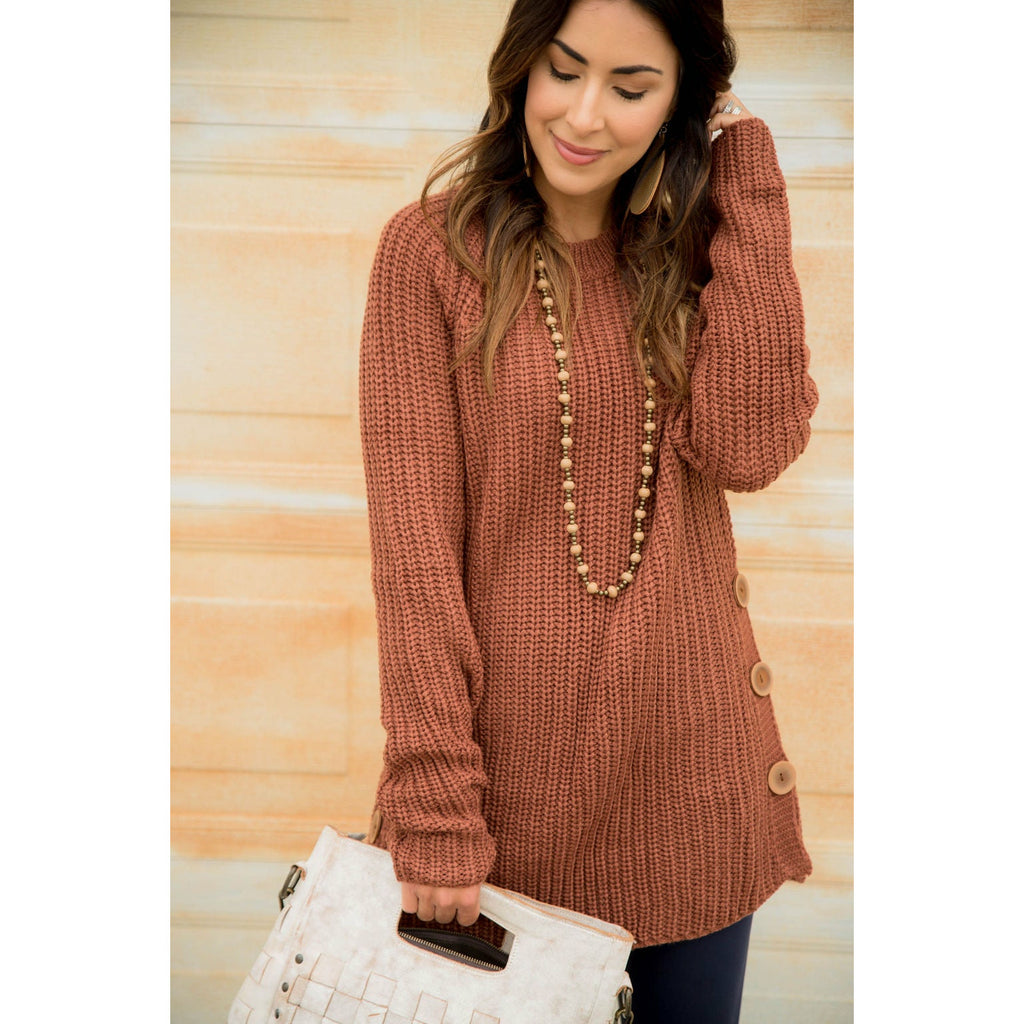 Side Button Sweater - Betsey's Boutique Shop - Outerwear