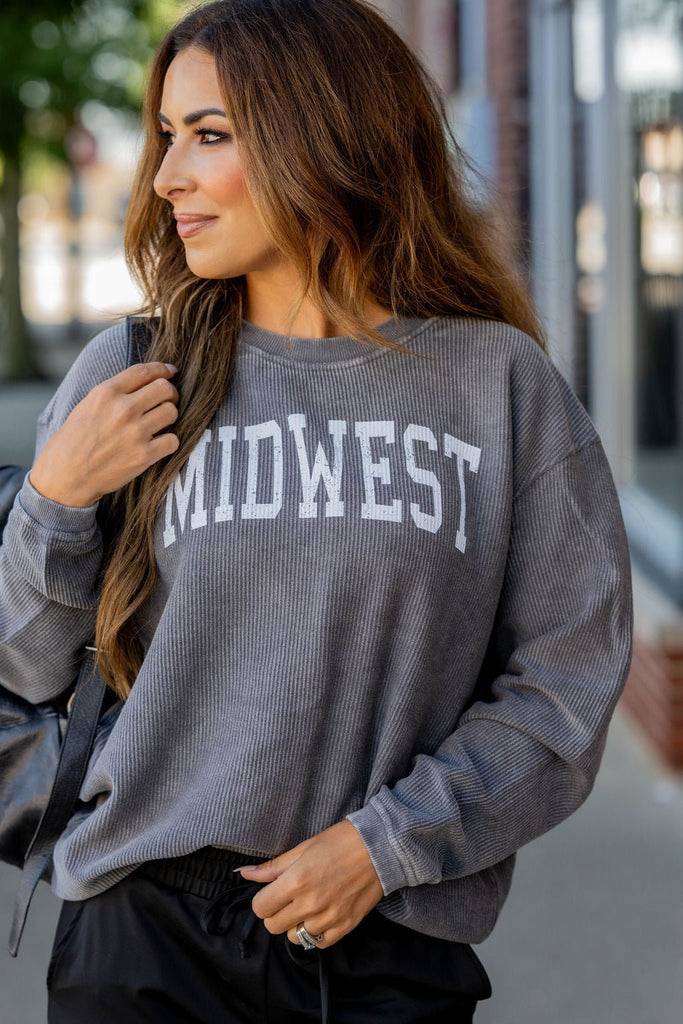 Bold Midwest Ribbed Crewneck - Betsey's Boutique Shop -