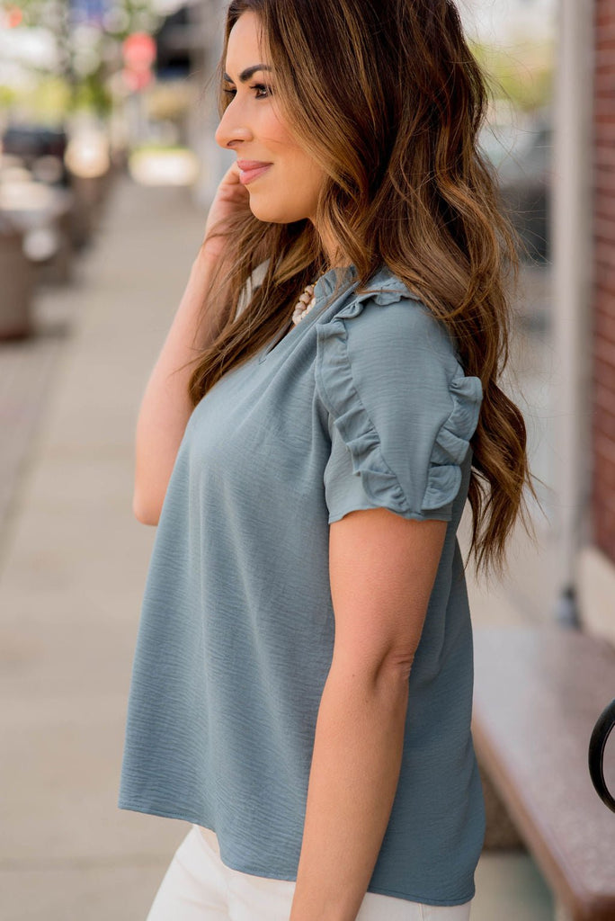 Ruffle Sleeve V Blouse - Betsey's Boutique Shop -