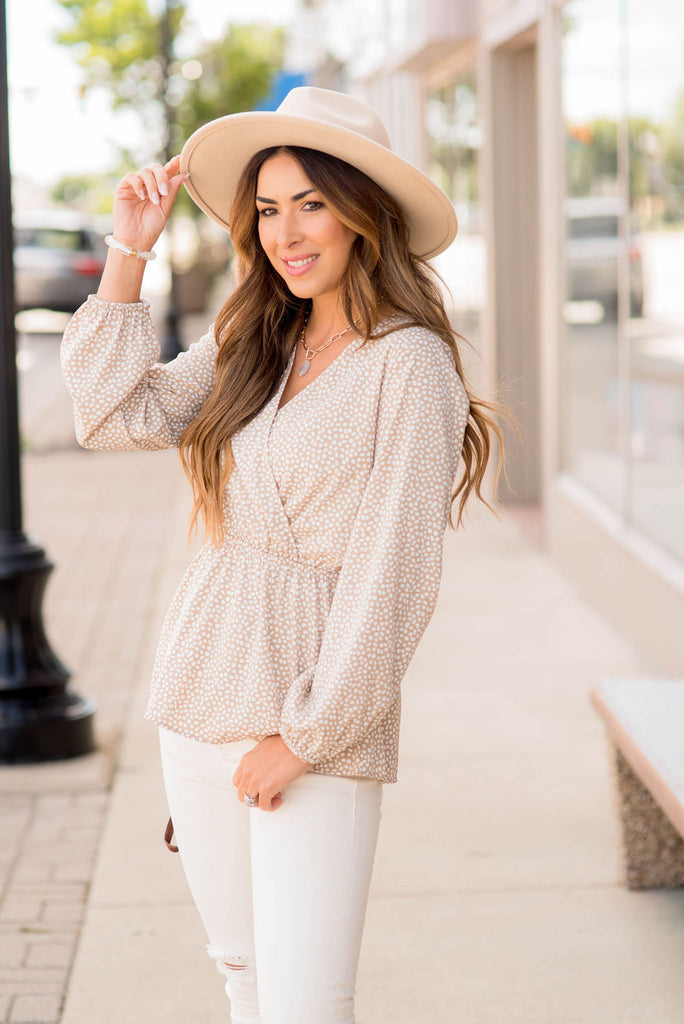 Spotted Wrap Peplum Blouse - Betsey's Boutique Shop