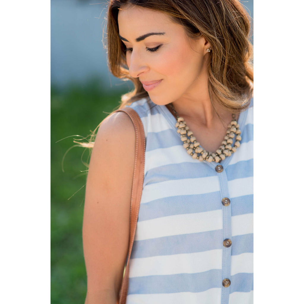 Tie Bottom Button Up Striped Tank - Betsey's Boutique Shop