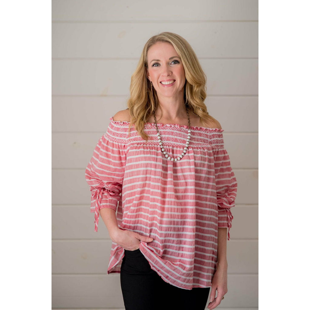 Striped off the Shoulder Blouse - Betsey's Boutique Shop