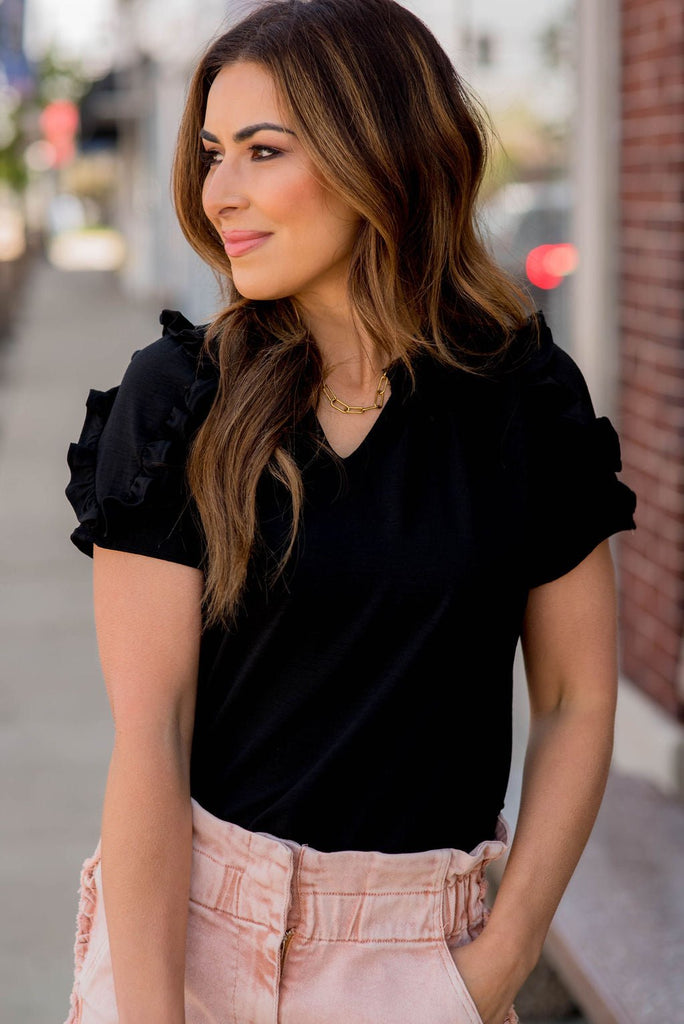 Ruffle Sleeve V Blouse - Betsey's Boutique Shop -