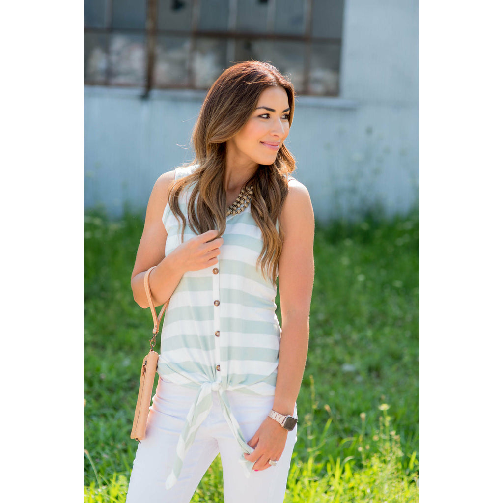 Tie Bottom Button Up Striped Tank - Betsey's Boutique Shop