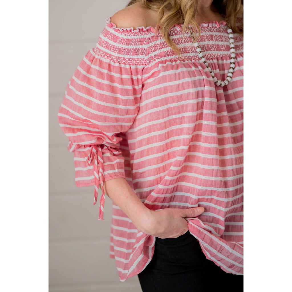 Striped off the Shoulder Blouse - Betsey's Boutique Shop