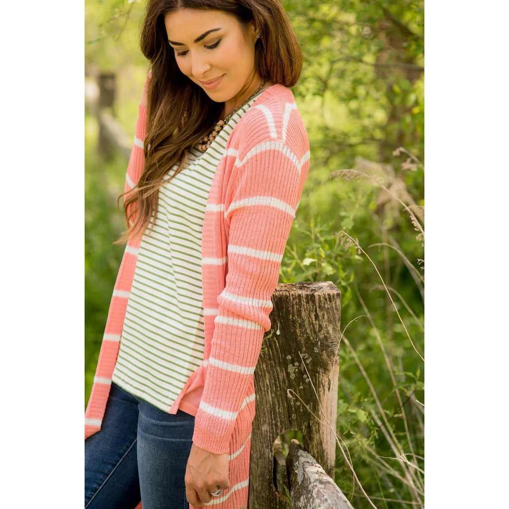 Solid Lightweight Striped Tunic Cardigan - Betsey's Boutique Shop