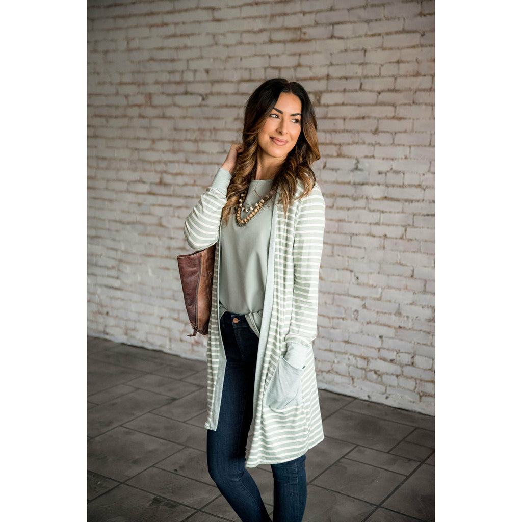 Solid Accent Striped Tunic Cardigan - Betsey's Boutique Shop