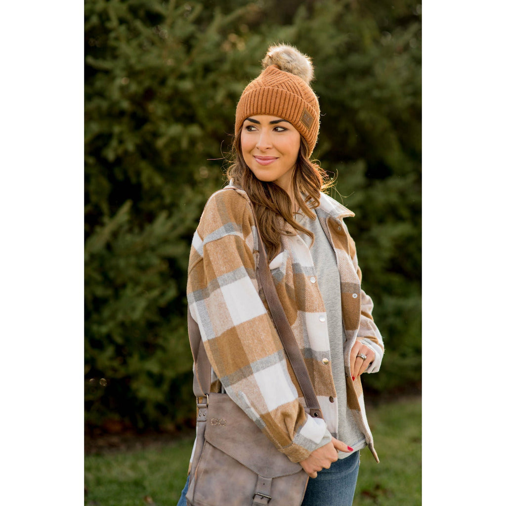 Large Plaid Print Neutral Shacket - Betsey's Boutique Shop