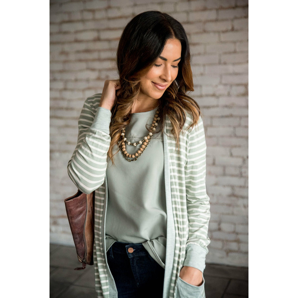 Solid Accent Striped Tunic Cardigan - Betsey's Boutique Shop