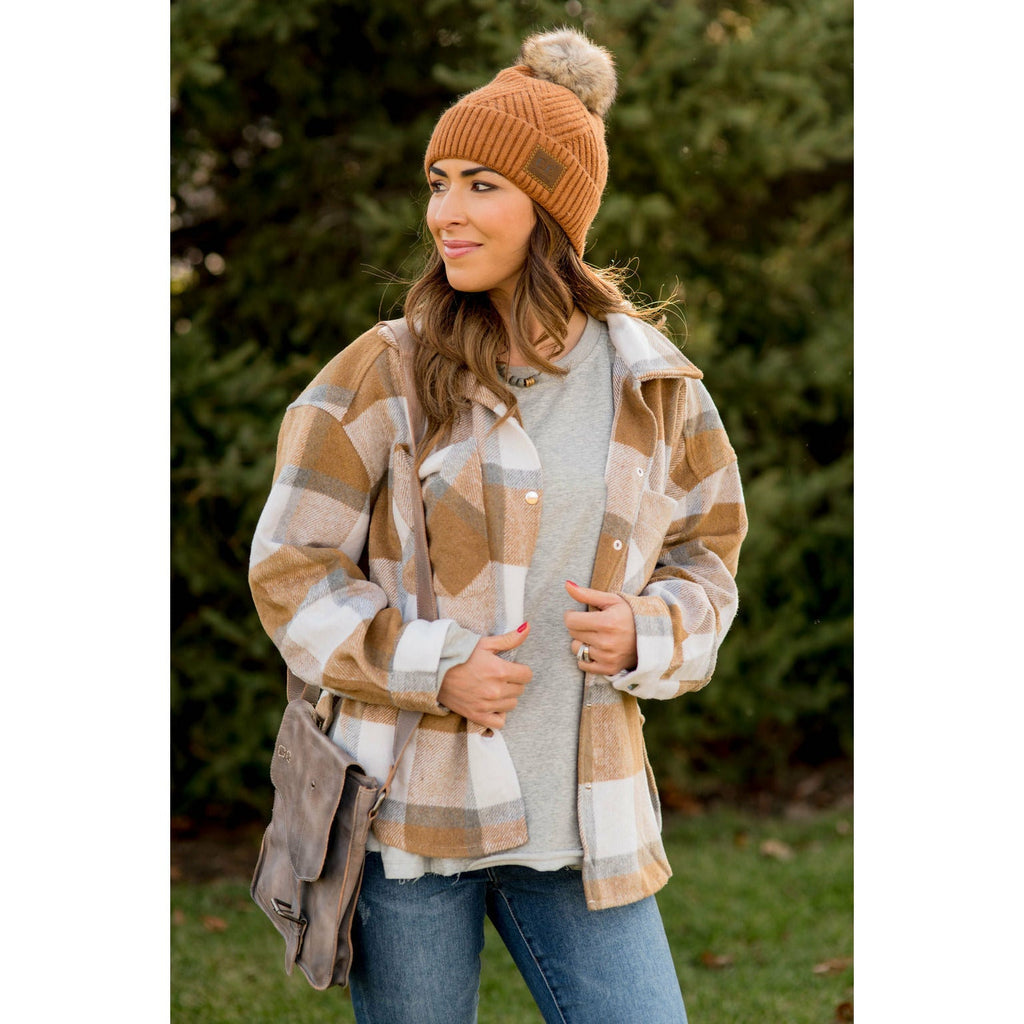 Large Plaid Print Neutral Shacket - Betsey's Boutique Shop