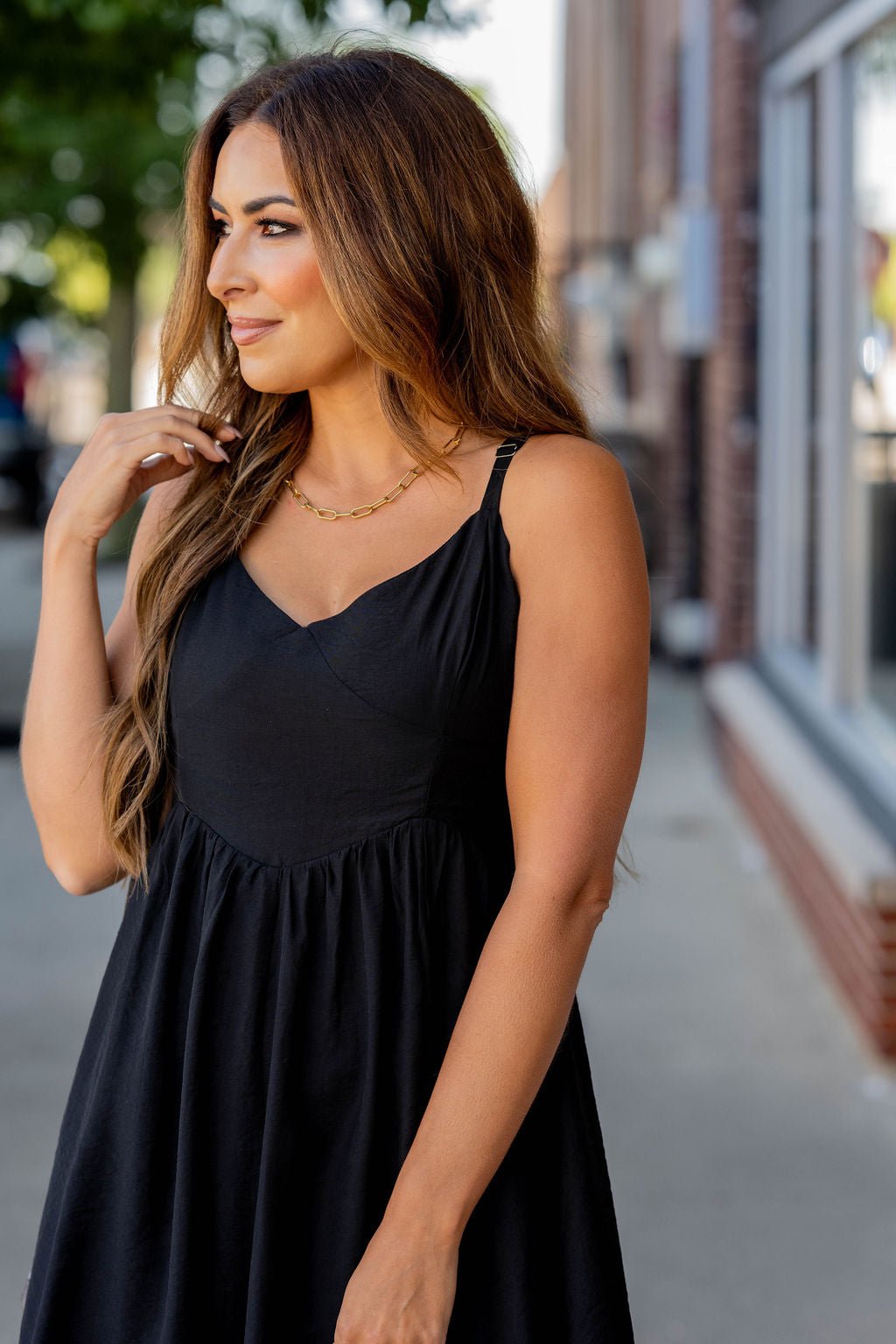 Thin Strapped V Midi Dress Black / M Thin Strapped V Midi Dress Black / M