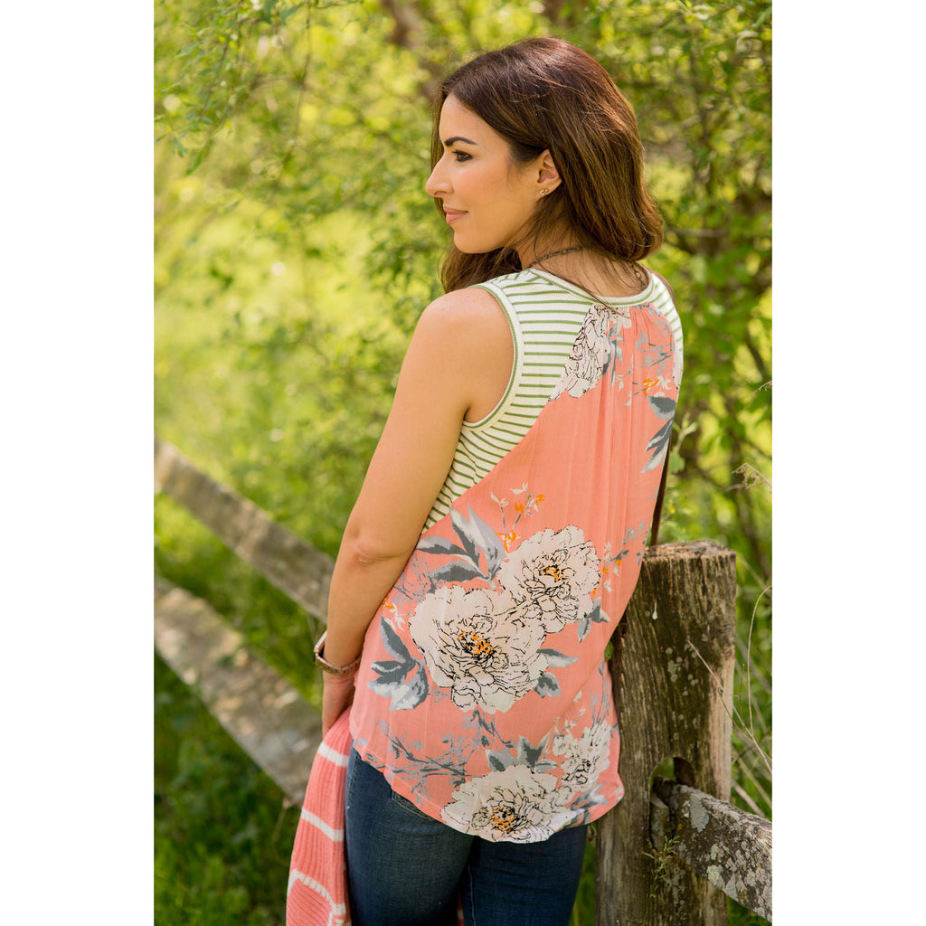 Peach Back Floral Tank - Betsey's Boutique Shop