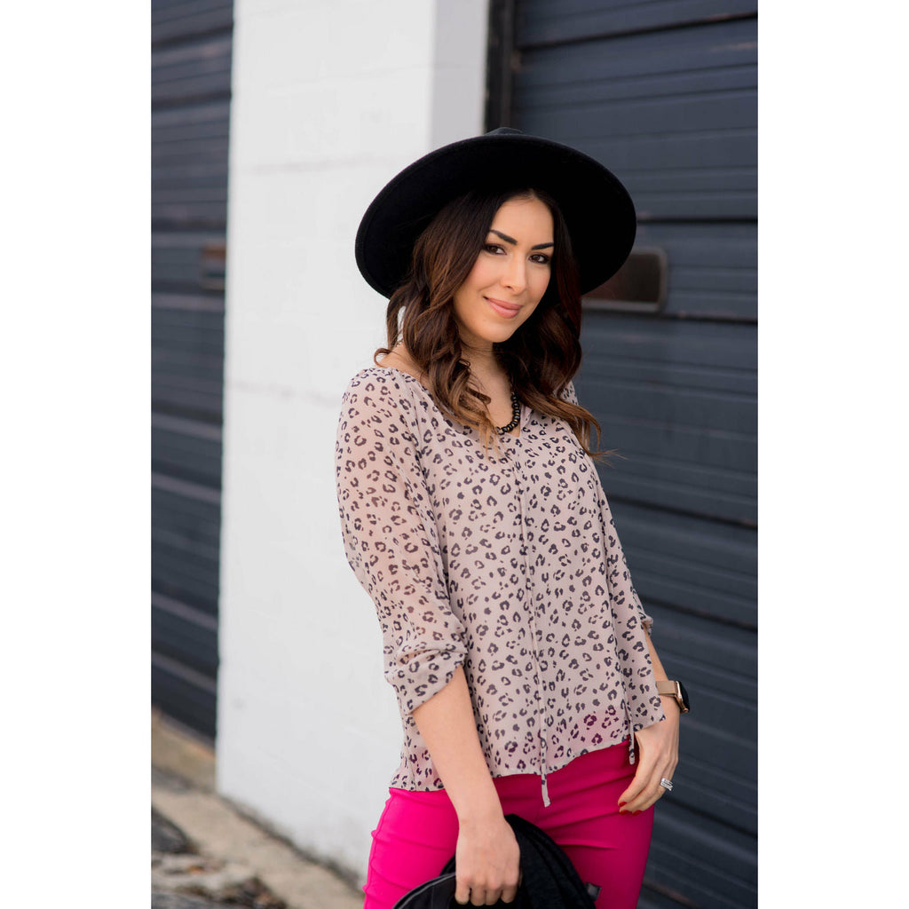 Cheetah Sheer Tie Blouse - Betsey's Boutique Shop