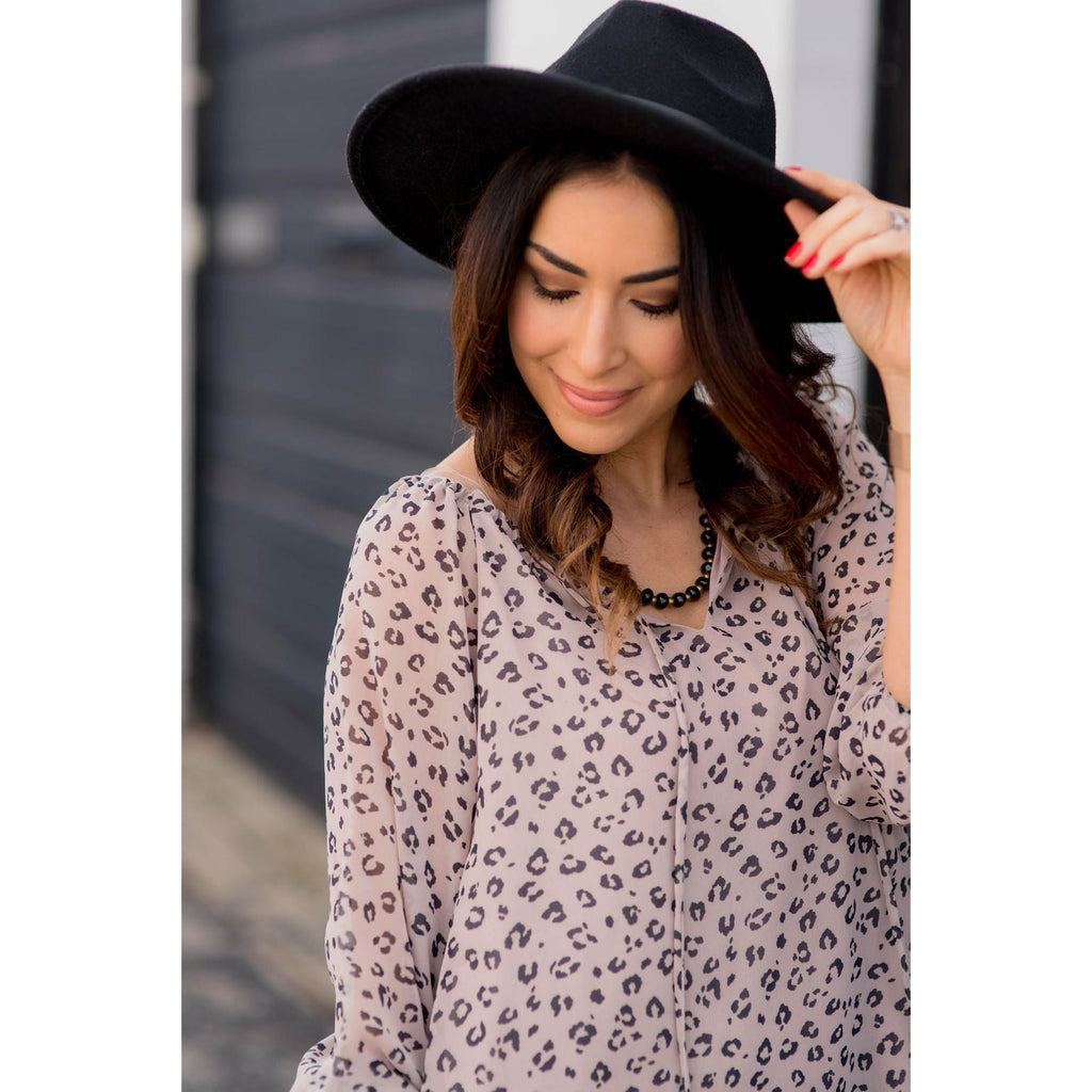 Cheetah Sheer Tie Blouse - Betsey's Boutique Shop