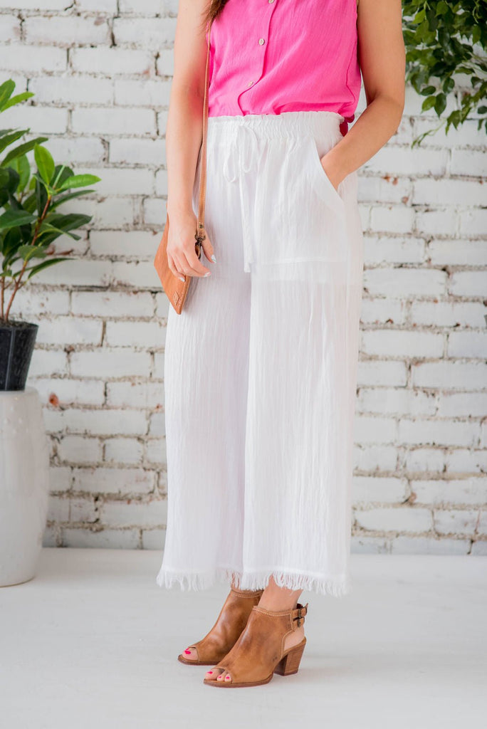 Lightweight Relaxed Fringe Bottom Pants - Betsey's Boutique Shop -