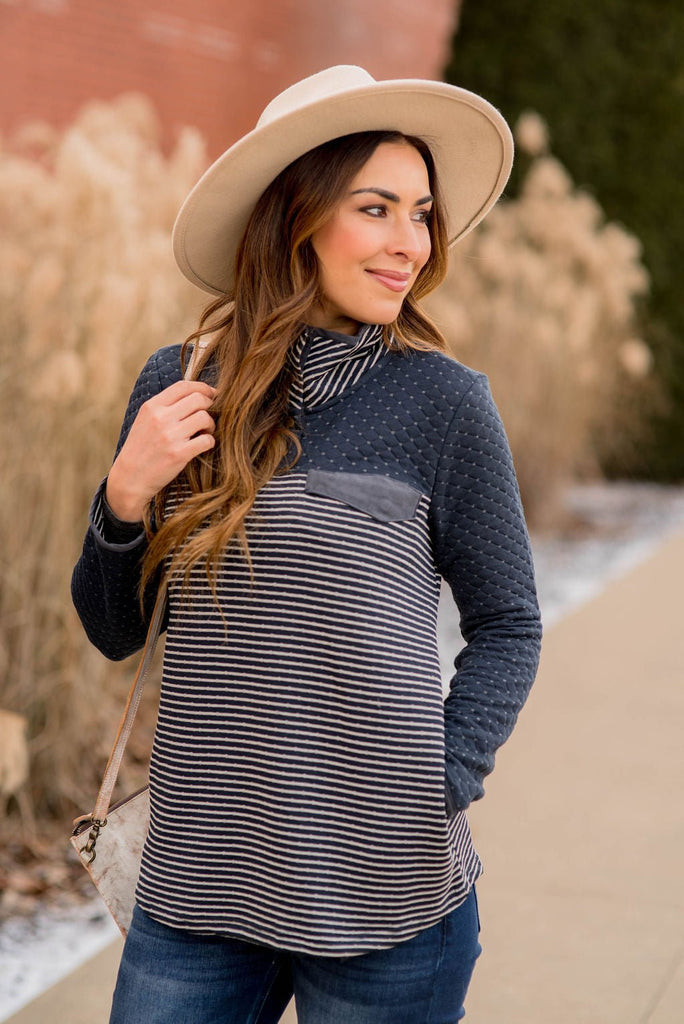 Quilted Striped Bottom Pullover - Betsey's Boutique Shop -