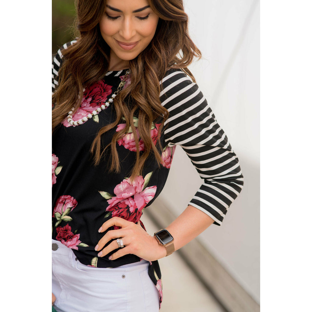 Black Striped Sleeved Baseball Tee - Betsey's Boutique Shop