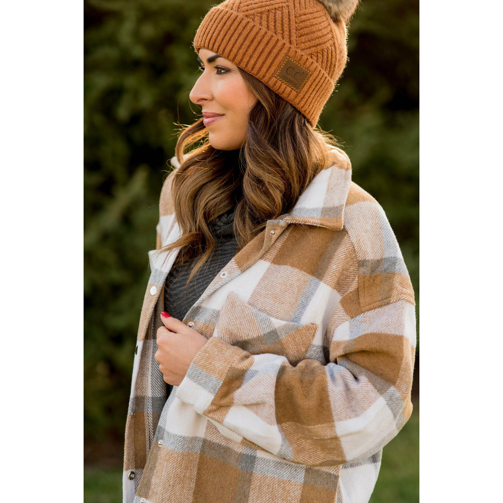 Large Plaid Print Neutral Shacket - Betsey's Boutique Shop