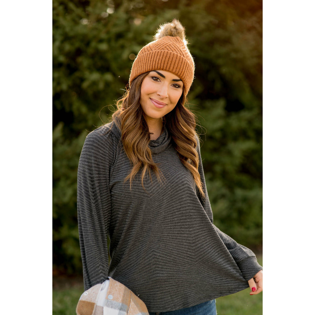 Zig Zag Cowl Neck Long Sleeve Tee - Betsey's Boutique Shop