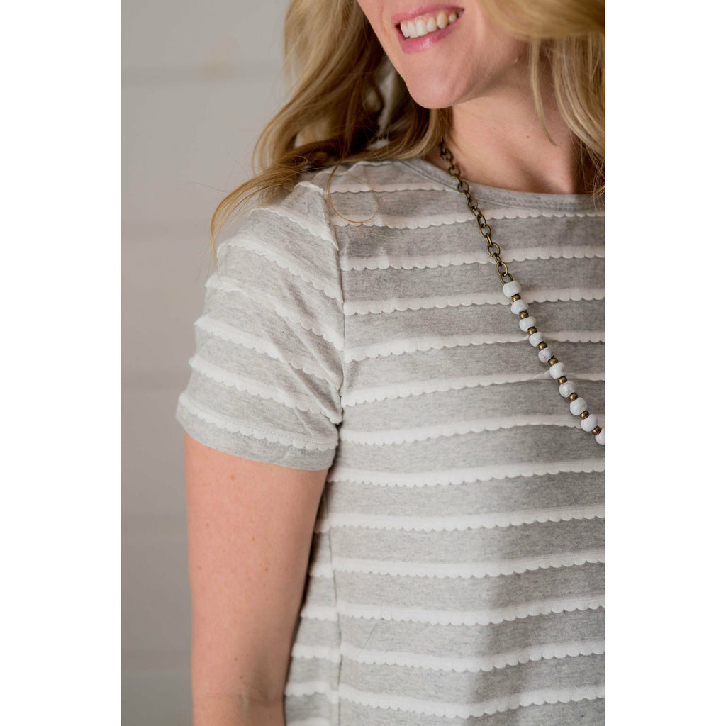 Scalloped Top Blouse Bottom Tee - Grey - Betsey's Boutique Shop