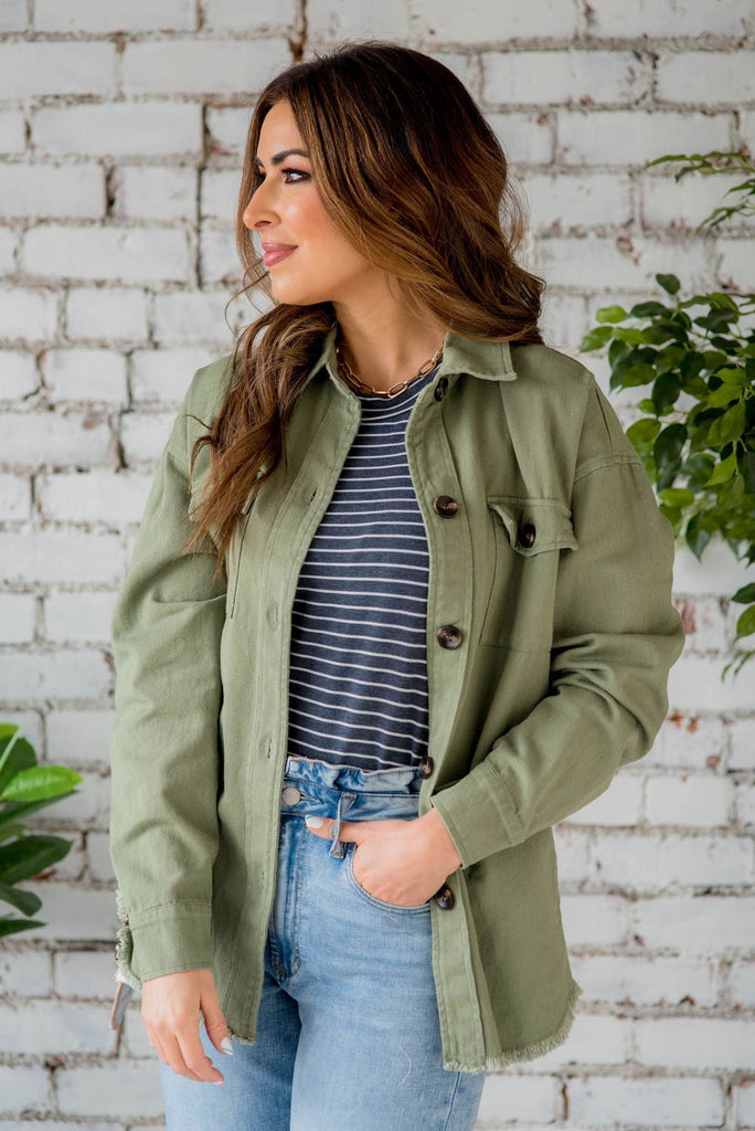 Frayed Edge Shacket - Betsey's Boutique Shop -