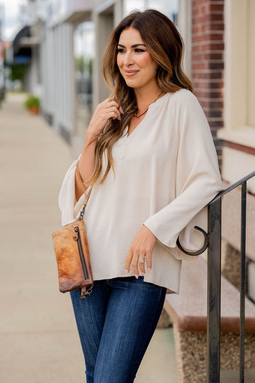 Wide Sleeve V-Neck Blouse - Betsey's Boutique Shop -