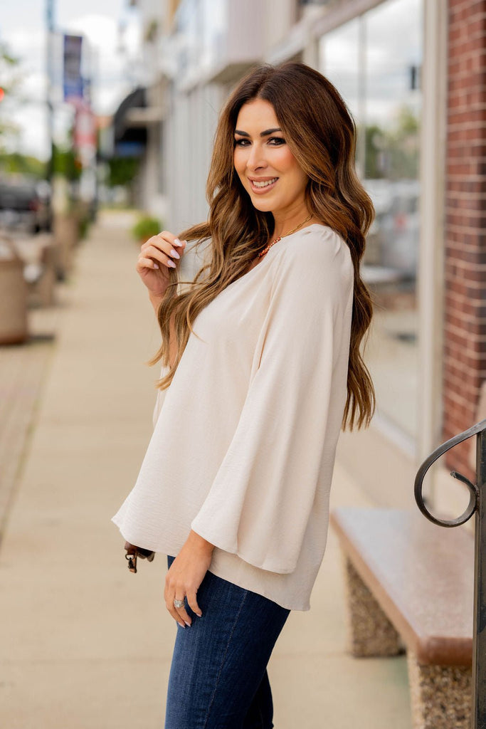 Wide Sleeve V-Neck Blouse - Betsey's Boutique Shop -