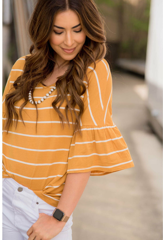 3/4 Bell Sleeve Striped Tee - Betsey's Boutique Shop