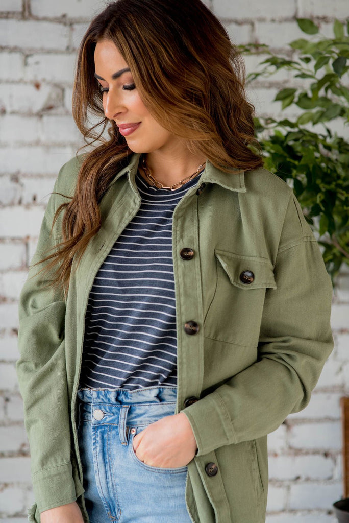 Frayed Edge Shacket - Betsey's Boutique Shop -