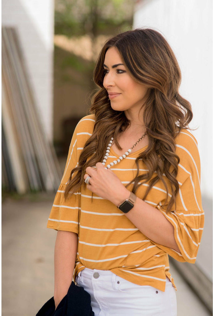 3/4 Bell Sleeve Striped Tee - Betsey's Boutique Shop