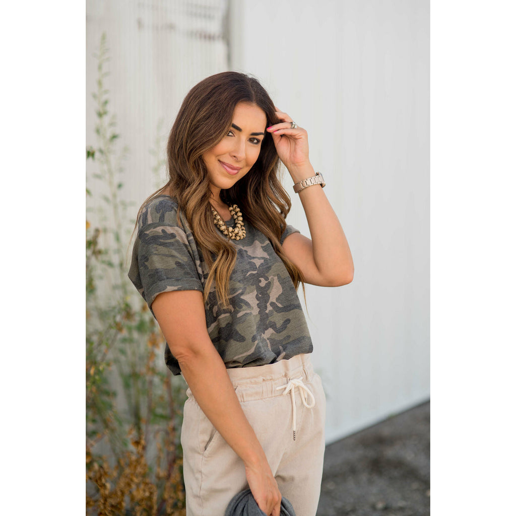 Basic Thick Camo Tee - Betsey's Boutique Shop - Shirts & Tops