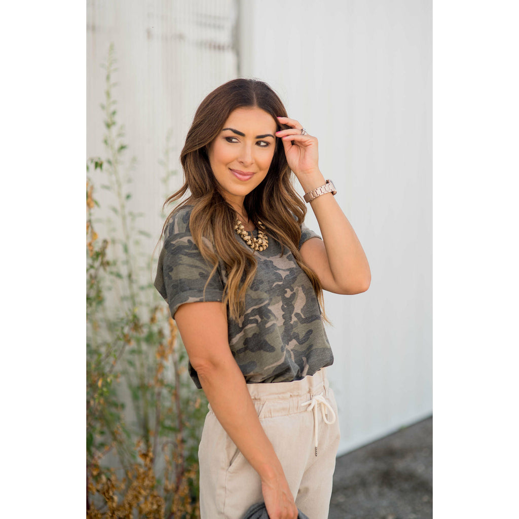 Basic Thick Camo Tee - Betsey's Boutique Shop - Shirts & Tops