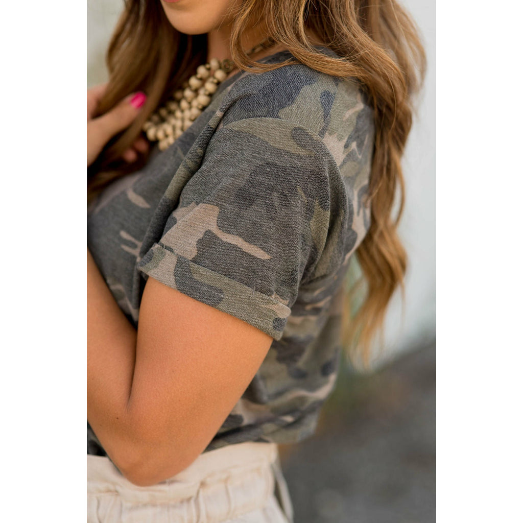 Basic Thick Camo Tee - Betsey's Boutique Shop - Shirts & Tops