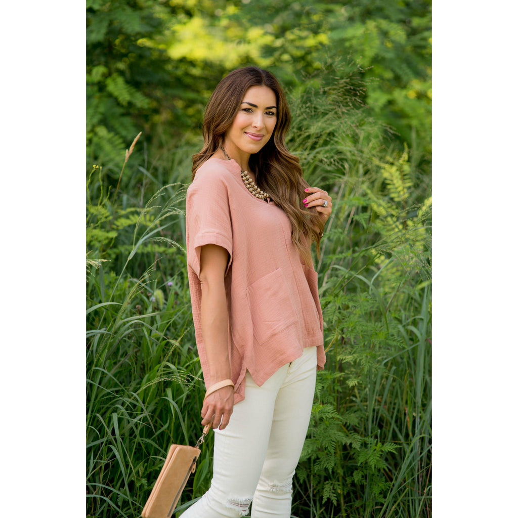 Relaxed Gauze Pocket Blouse - Betsey's Boutique Shop